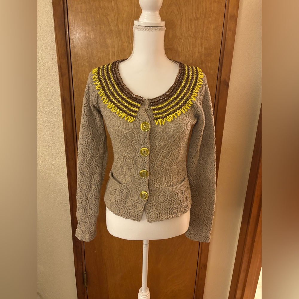 Anthropology Sparrow Lambswool Beaded Cardigan